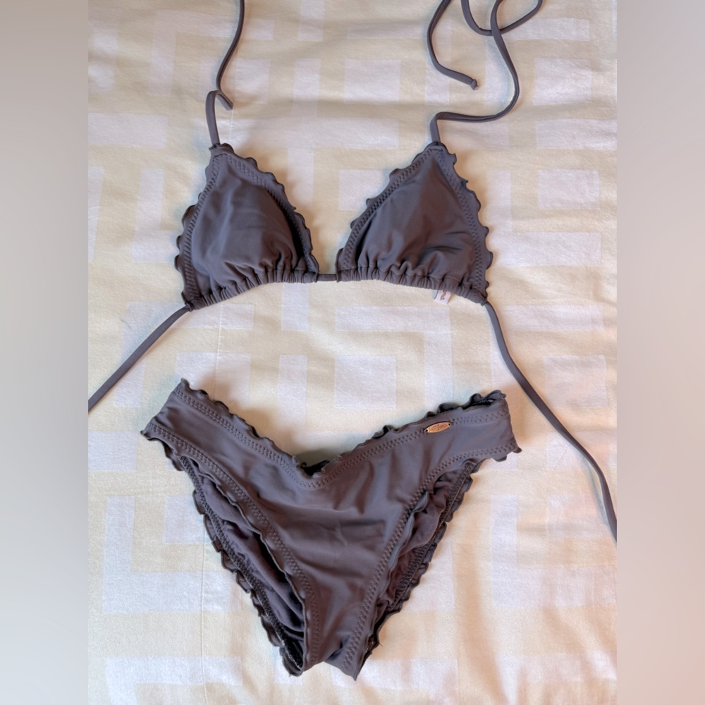 Luli Fama Taupe Ruffled Bikini Set